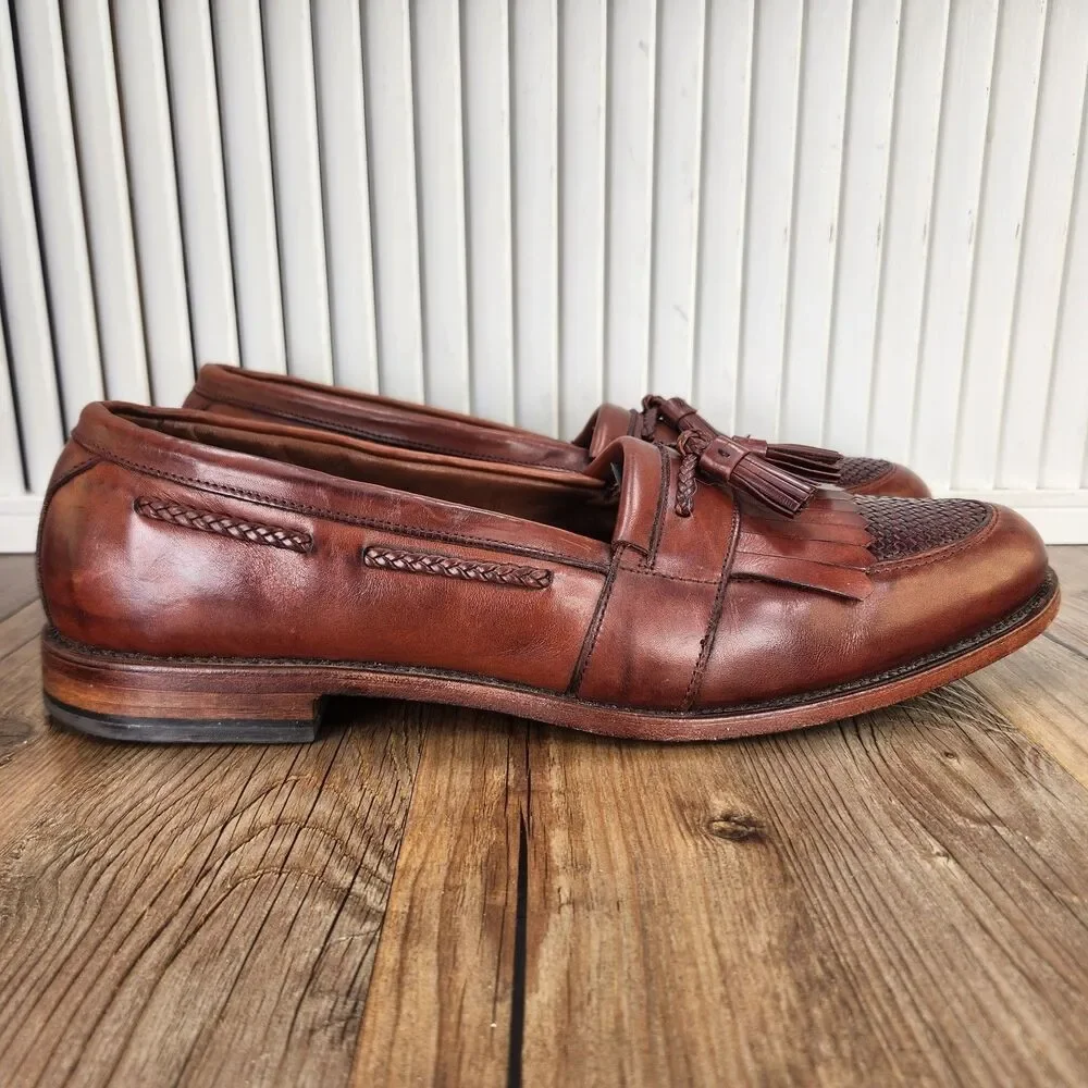 Allen Edmonds Cody Chili Weave Loafers Mens Sz 14 B Brown Leather Kiltie Tassel